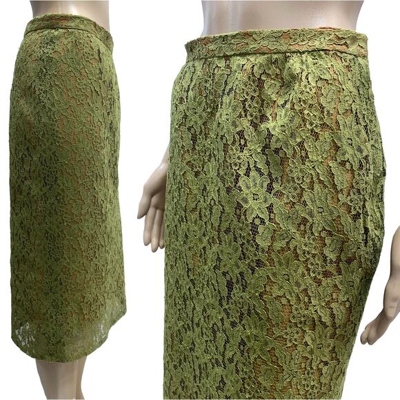 50s 60s Rockabilly Chartreuse LACE Pencil Skirt W 27" - Picture 4 of 9
